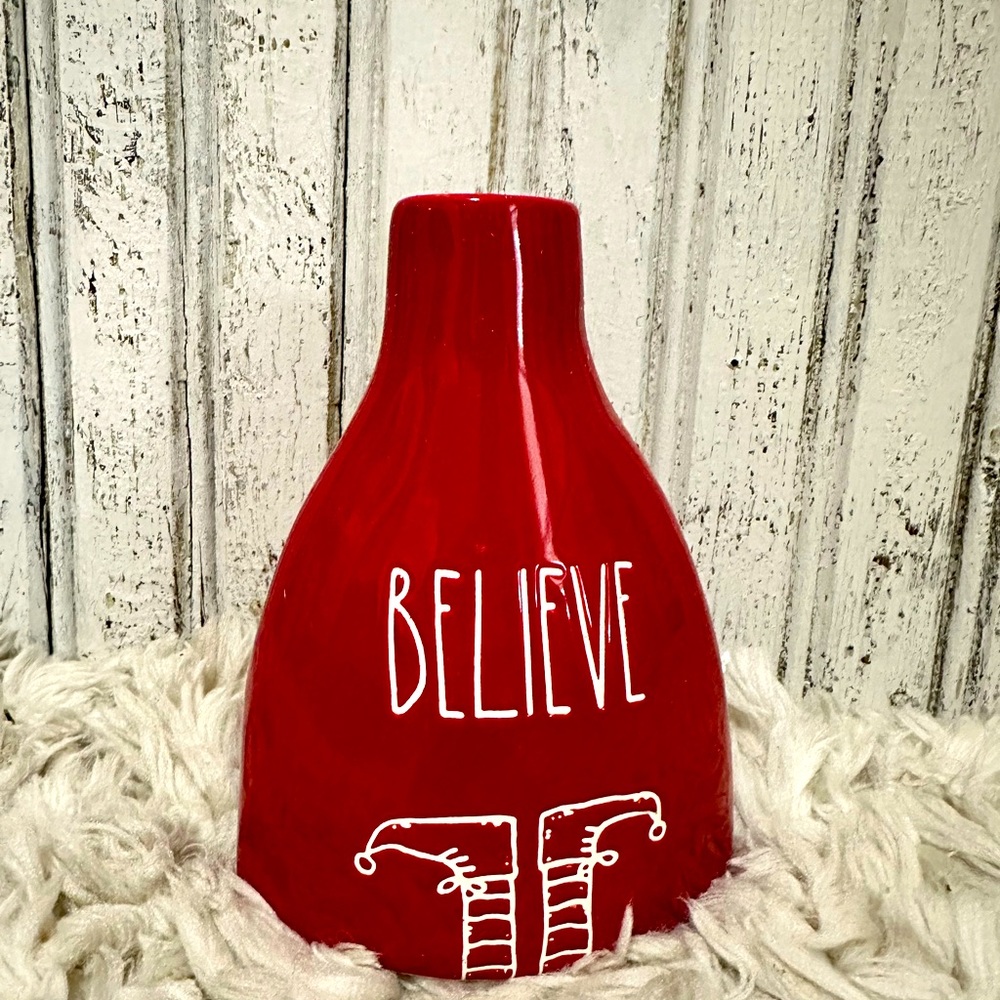 Rae Dunn “Believe” Christmas Vase Decor